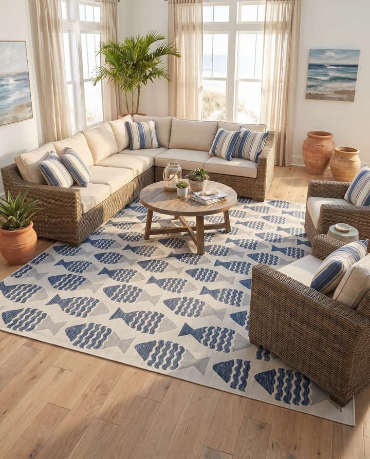 13' x 13' Easy-Clean Coastal Indoor / Outdoor Square Rug