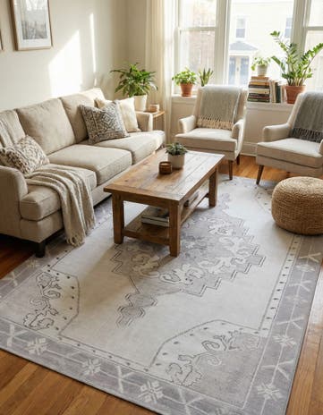 white Gray Washable Timeless Rug
