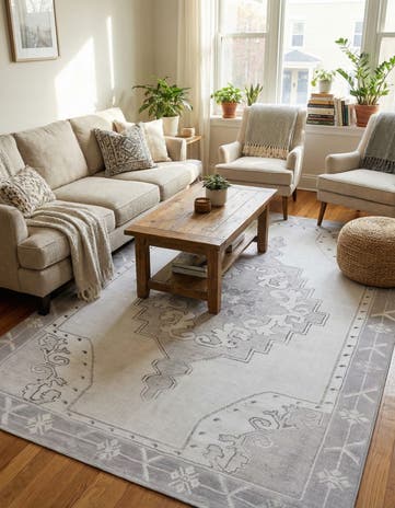 white Gray Washable Timeless Rug