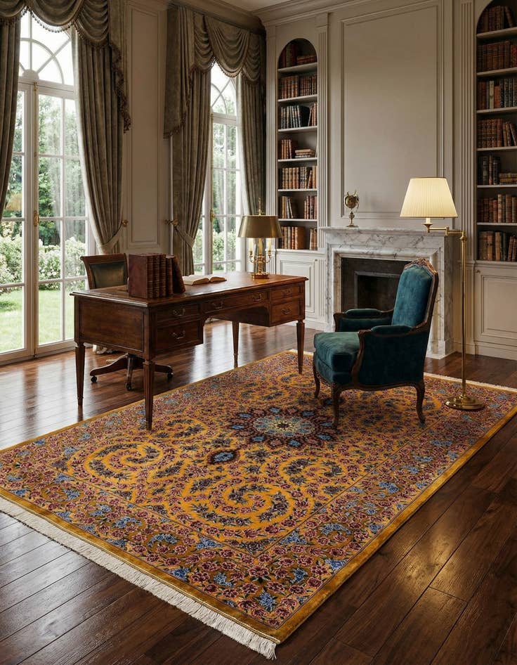 Detail image of 4' 7 x 6' 6 Ghom Silk Rug