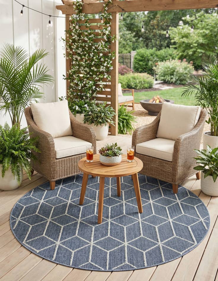 Detail image of 5' 3 x 5' 3  Washable Trellis Indoor / Outdoor Round Rug