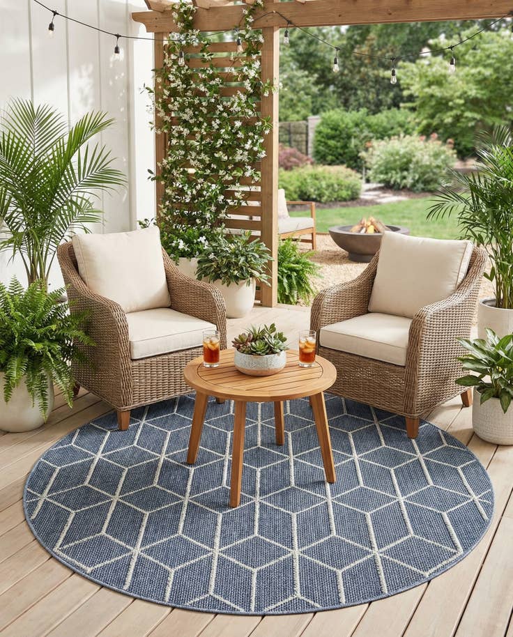 Detail image of 5' 3 x 5' 3 Easy-Clean Lattice Indoor / Outdoor Round Rug