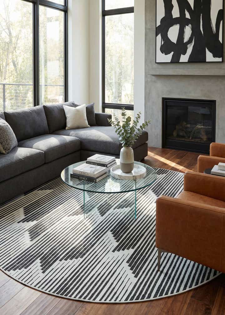 12' x 12' Easy-Clean Modern Indoor / Outdoor Round Rug
