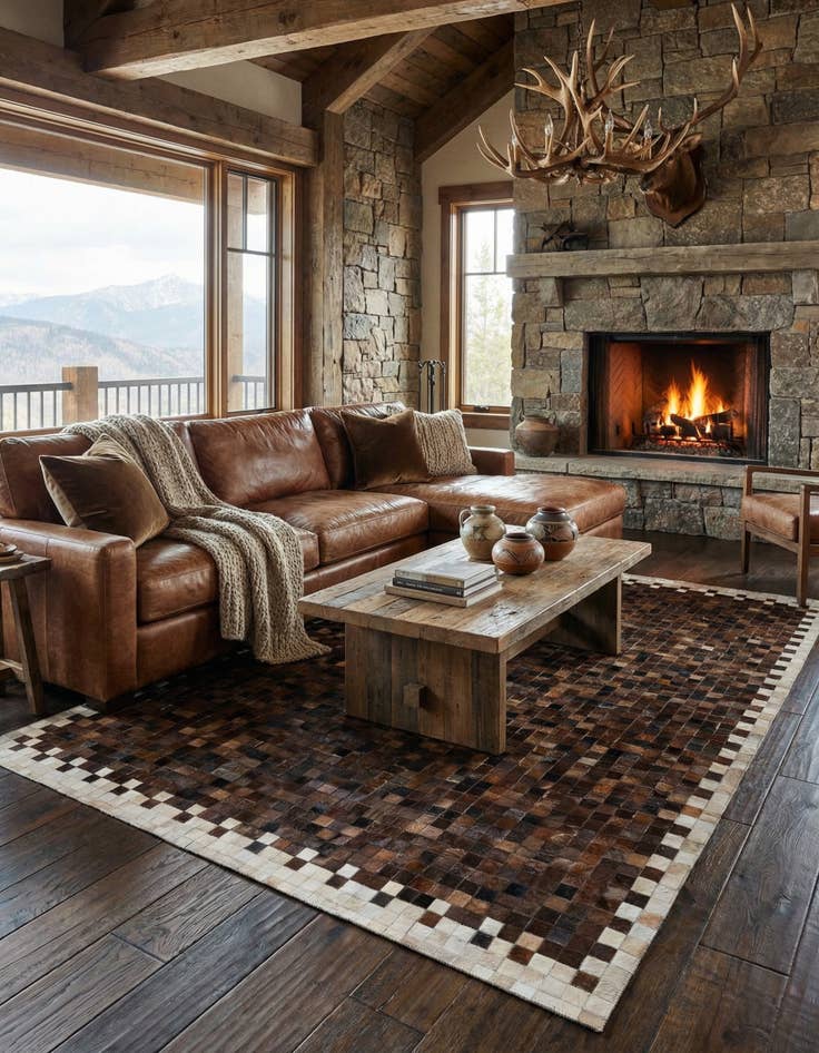 Detail image of 5' 1 x 8' Cowhide Stocks Rug