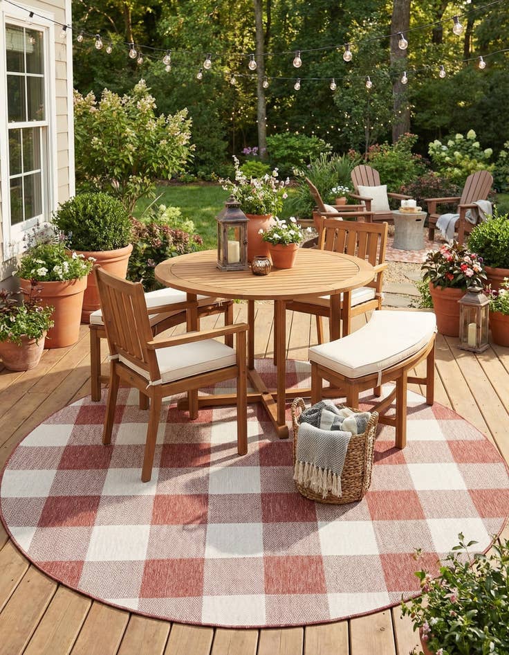 Detail image of 7' 10 x 7' 10  Washable Checkered Indoor / Outdoor Round Rug