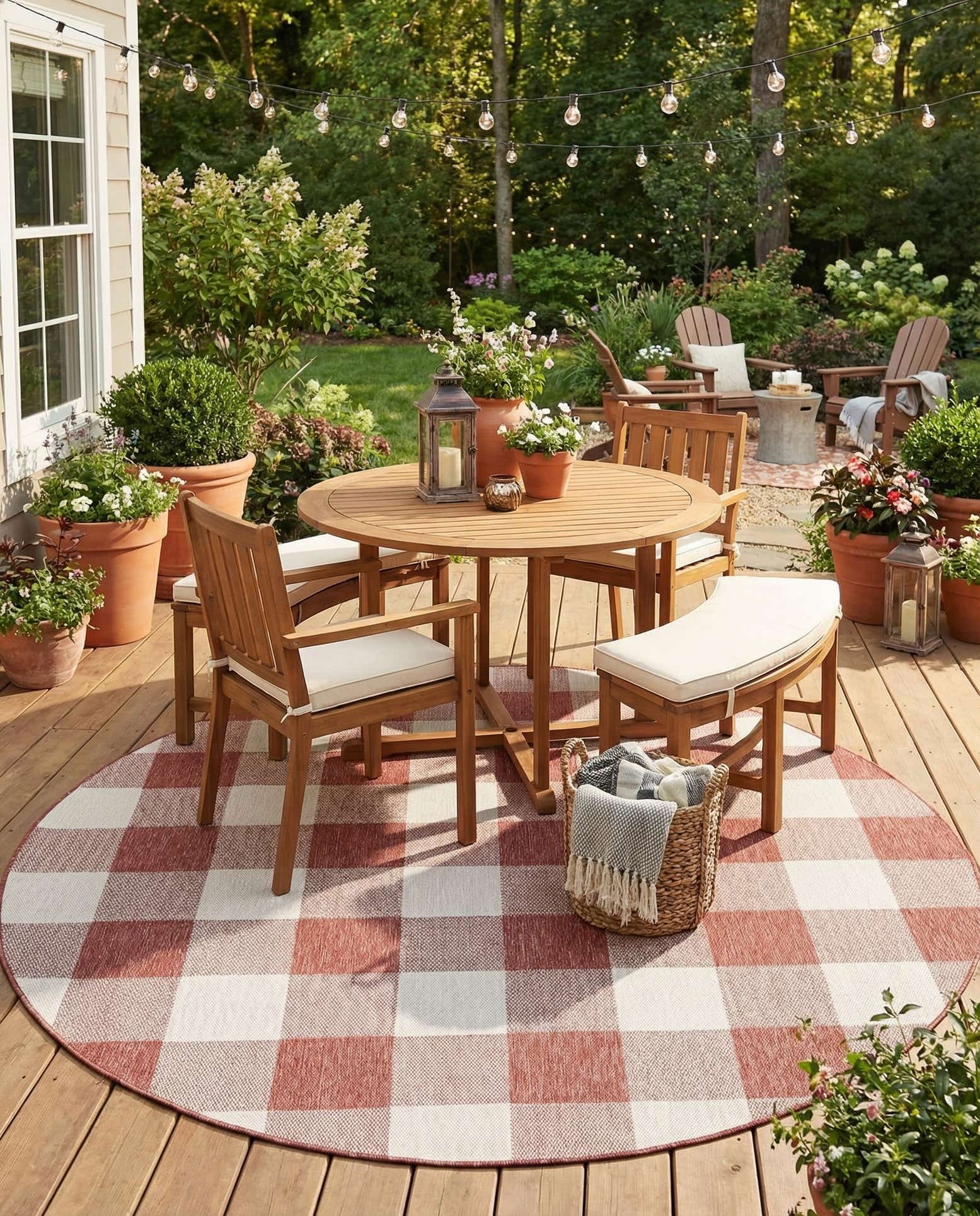 7' 10 x 7' 10 Easy-Clean Checkered Indoor / Outdoor Round Rug