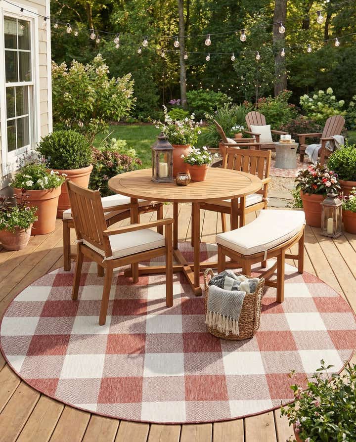 7' 10 x 7' 10 Easy-Clean Checkered Indoor / Outdoor Round Rug