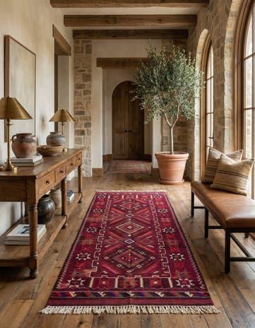 4' 10 x 10' 7 Hand Knotted Kilim Fars Persian Wool Runner Rug