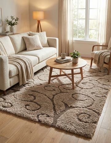 Light Brown Botanical Shag Rug