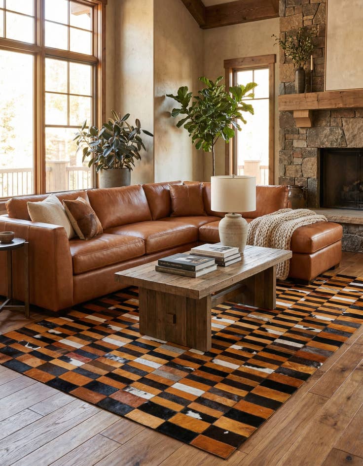 Detail image of  5' 1 x 7' 11 Cowhide - Patchwork Rug