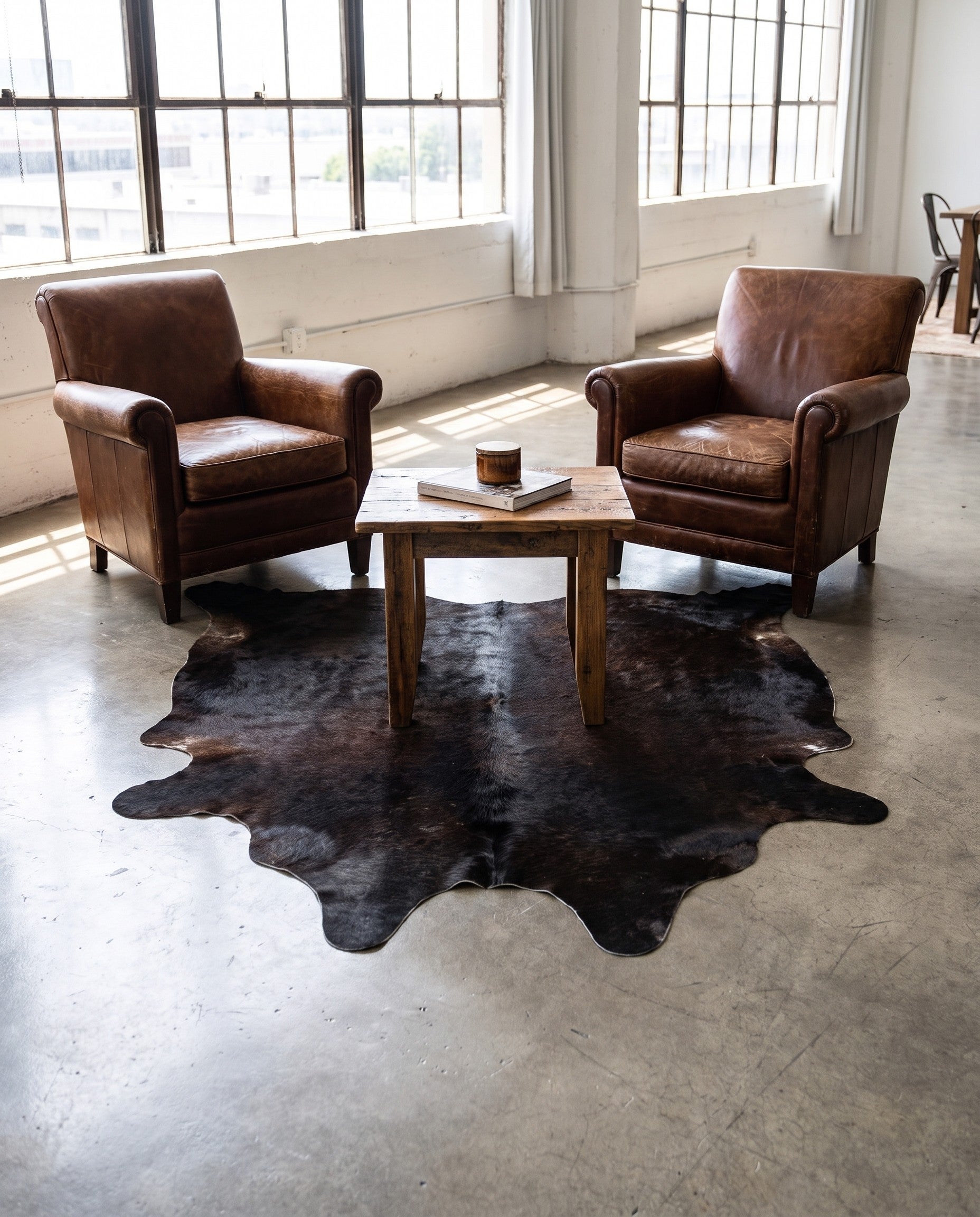 4' 5 x 4' 9 Cowhide Leather Square Rug
