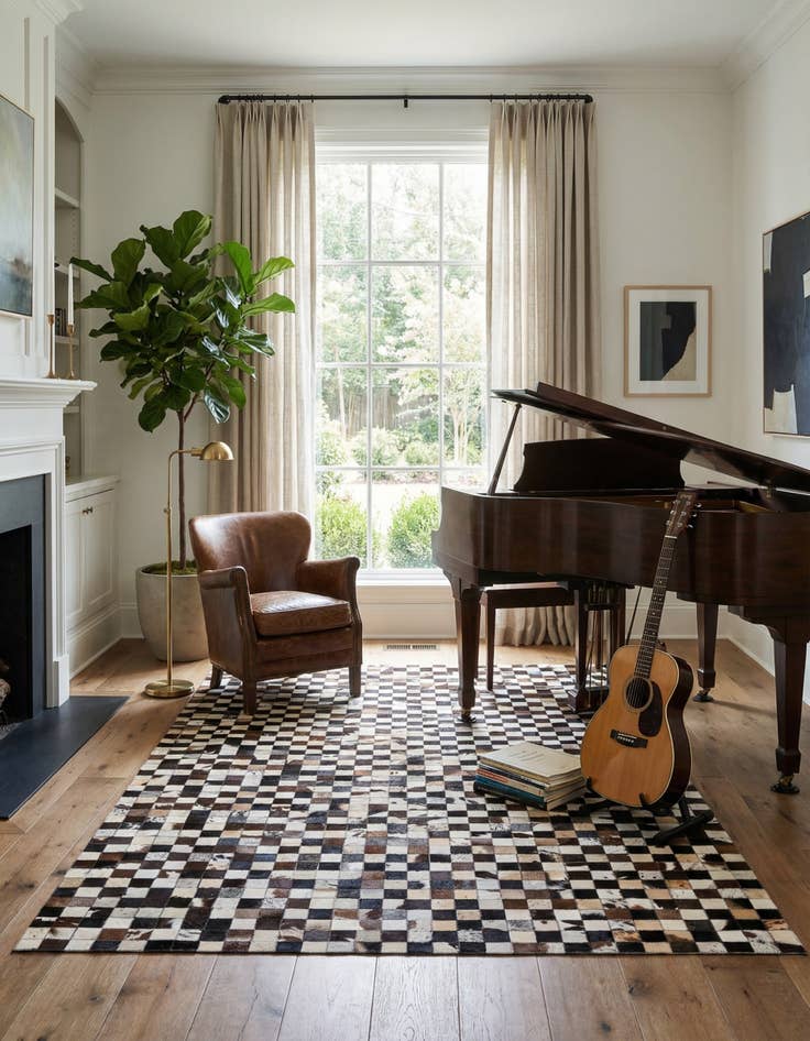 Detail image of  5' 2 x 8' 2 Cowhide Leather Rug