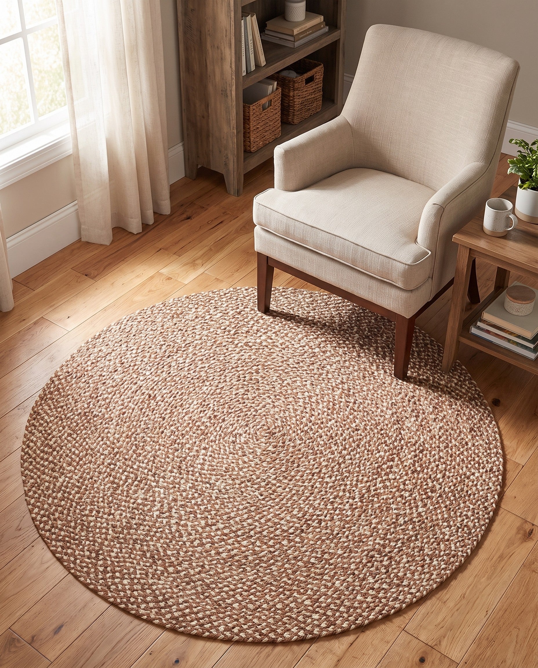 4' 1 x 4' 1 Handmade Tweed Braided Jute Round Rug