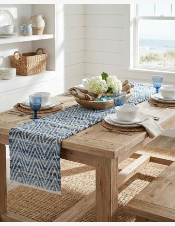 Denim Hand Woven Chindi Chevron Table Runner Rug