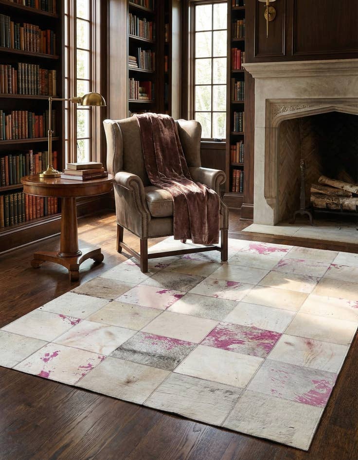 Detail image of  4' 10 x 7' 9 Cowhide Leather Rug