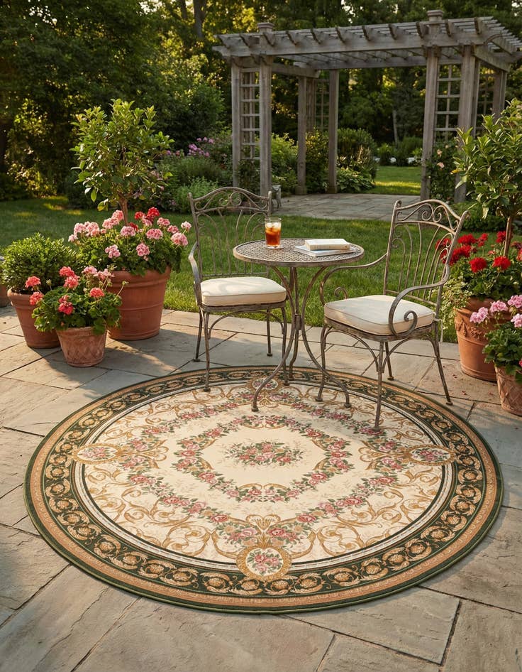 Detail image of 10' x 10'  Washable Traditional Indoor / Outdoor Round Rug
