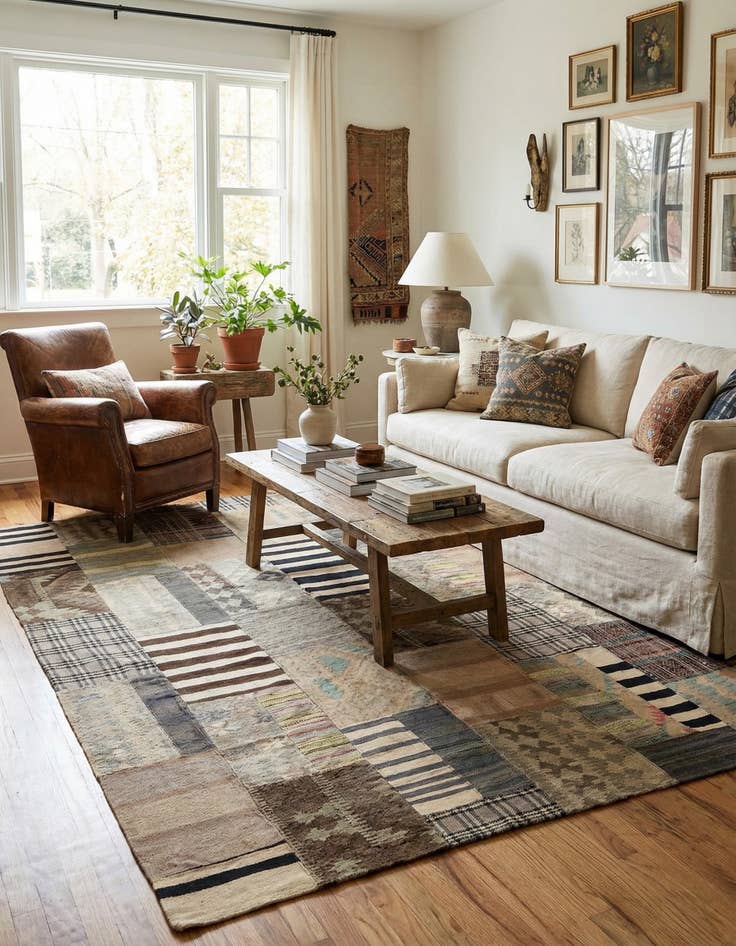 Detail image of 6' 4 x 9' 7  Hand Woven Kilim Patchwork Wool Rug