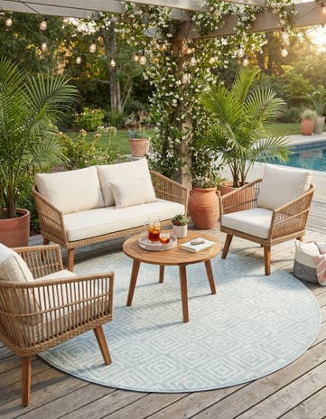 Light Blue Easy-Clean Sabrina Soto Indoor / Outdoor Round Rug