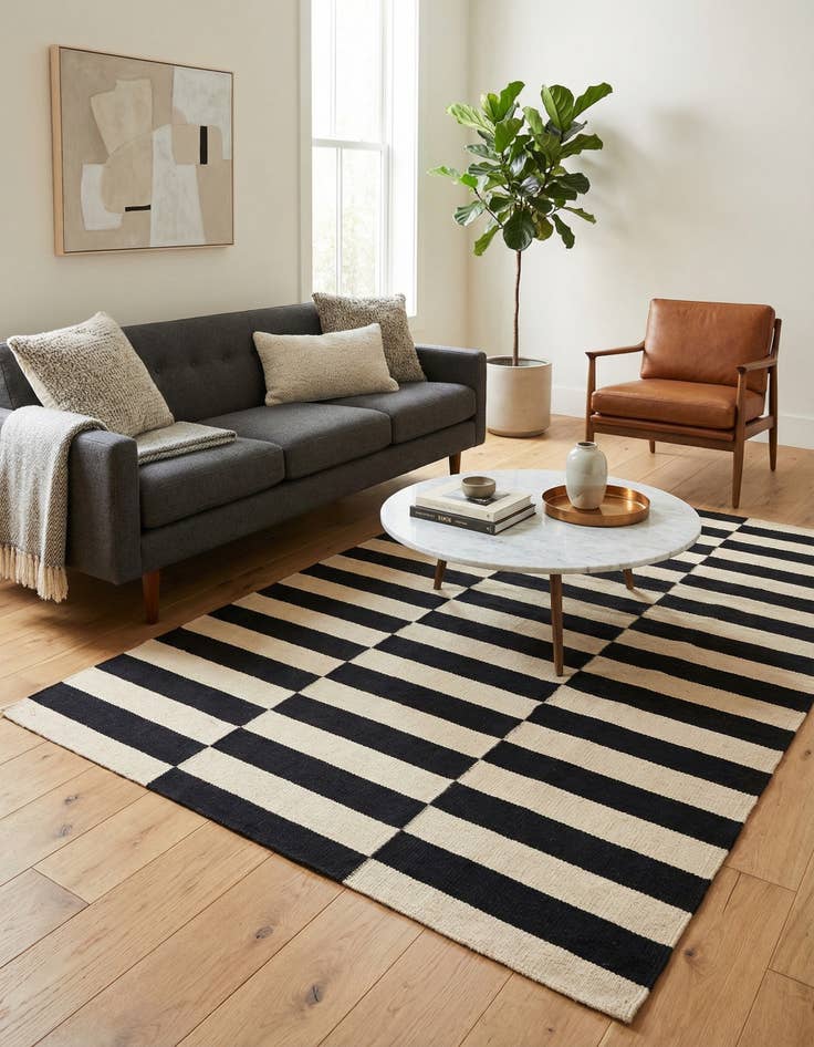 Detail image of 3' 4 x 4' 9  Hand Woven Kilim Modern Wool Rug