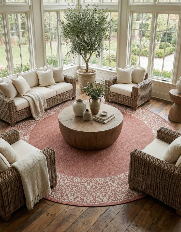 Detail image of 13' x 13'  Washable Border Indoor / Outdoor Round Rug