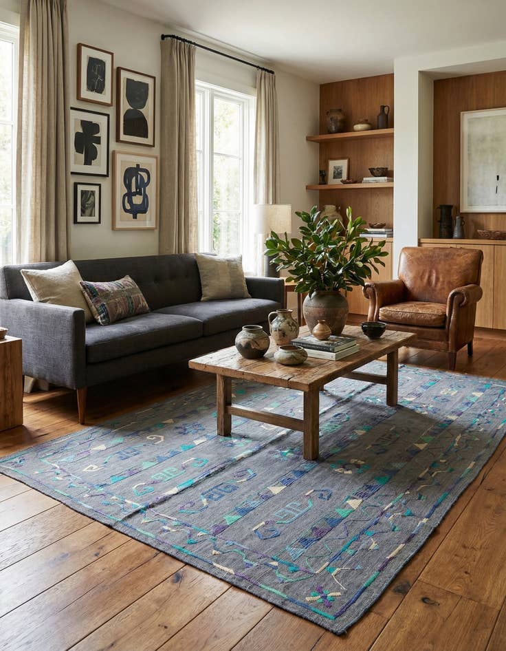 Detail image of 6' 5 x 8' 8  Hand Woven Kilim Suzani Wool Rug