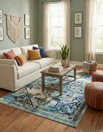 Blue Washable Fleur Rug