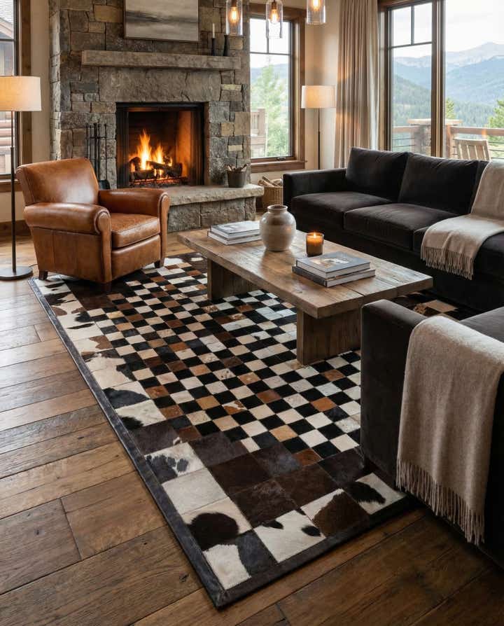 5' 1 x 8' 1 Cowhide Leather Rug