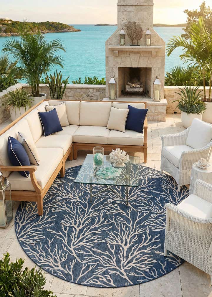 13' x 13' Easy-Clean Coastal Indoor / Outdoor Round Rug