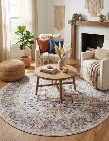 Ivory Almond Washable Yara Round Rug