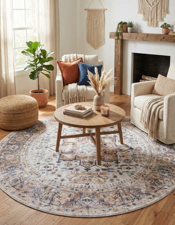 Ivory Almond Washable Yara Round Rug
