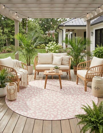 Pink Ivory Easy-Clean Safari Indoor / Outdoor Round Rug