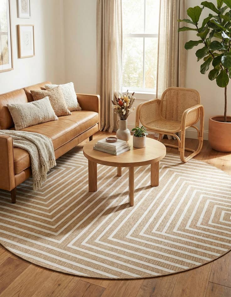 Detail image of 7' 10 x 7' 10 Easy-Clean Modern Indoor / Outdoor Round Rug