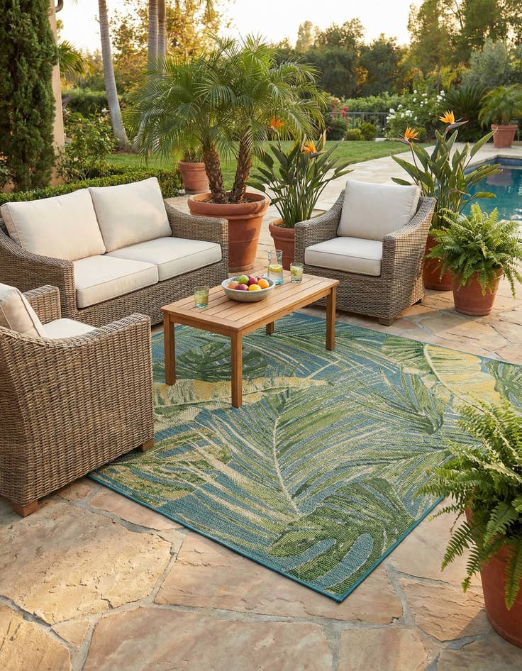 Detail image of 7' 10 x 7' 10  Washable Botanical Indoor / Outdoor Square Rug