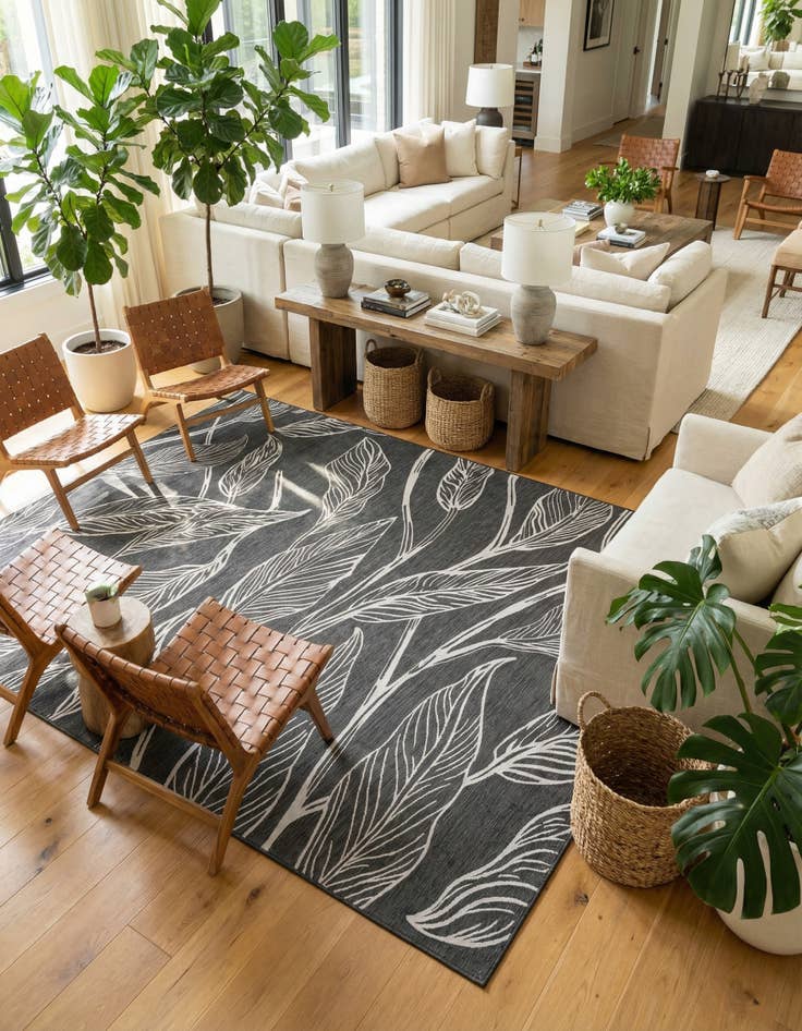 Detail image of  13' x 13'  Washable Botanical Indoor / Outdoor Square Rug