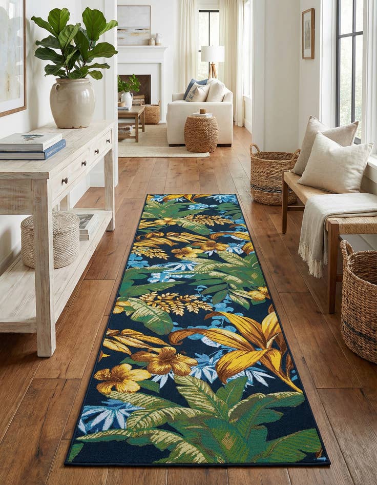 Detail image of  2' 7 x 12'  Washable Botanical Indoor / Outdoor Runner Rug