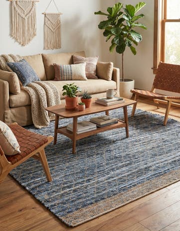 Denim blue Hand Woven Chindi Trellis Square Rug