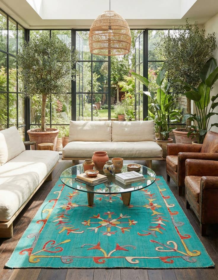 Detail image of 4' 9 x 6' 3  Hand Woven Kilim Suzani Wool Rug