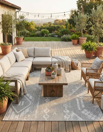 Gray Easy-Clean Bohemian Indoor / Outdoor Rug
