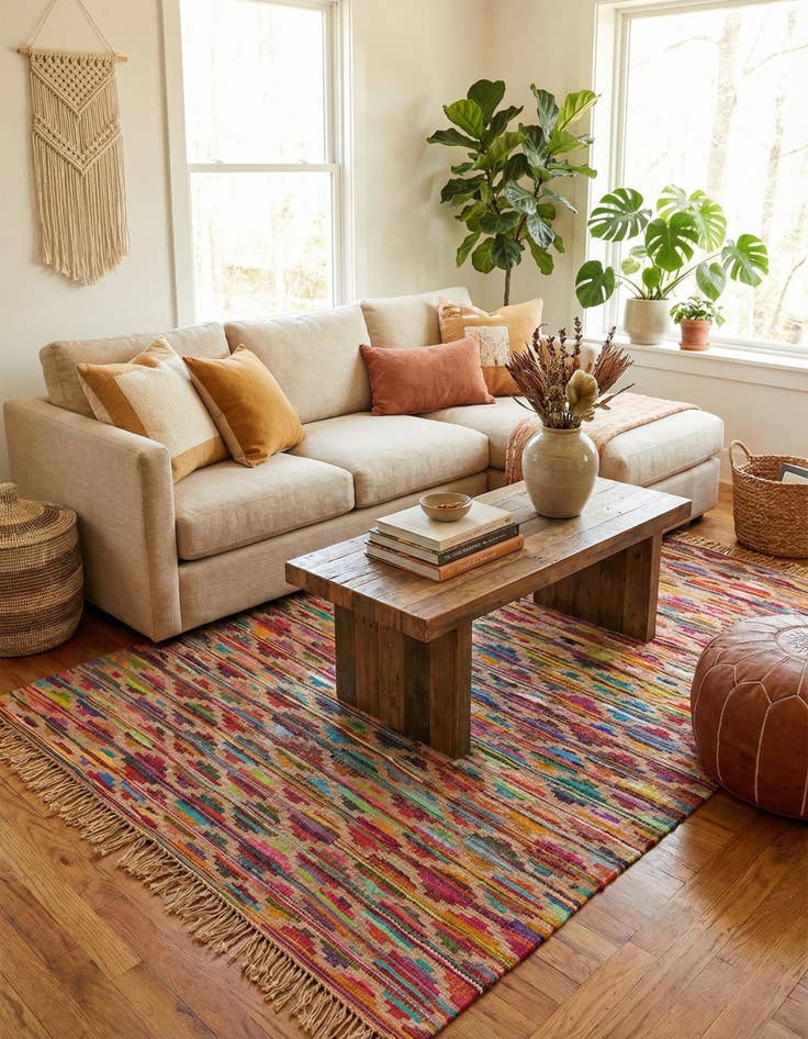 Detail image of  8' x 11'  Hand Woven Chindi Trellis Rug