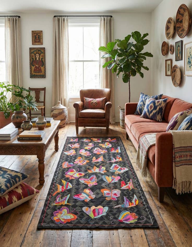 Detail image of 3' 1 x 6' 3  Hand Woven Kilim Suzani Wool Rug