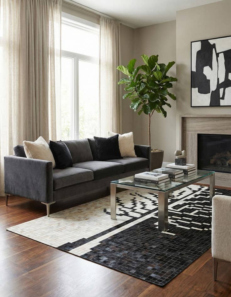 Detail image of  5' 2 x 8' 2 Cowhide Leather Rug