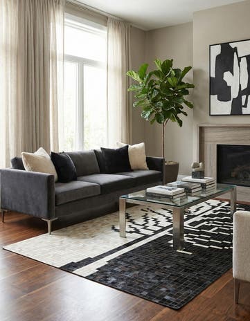 5' 2 x 8' 2 Cowhide Leather Rug