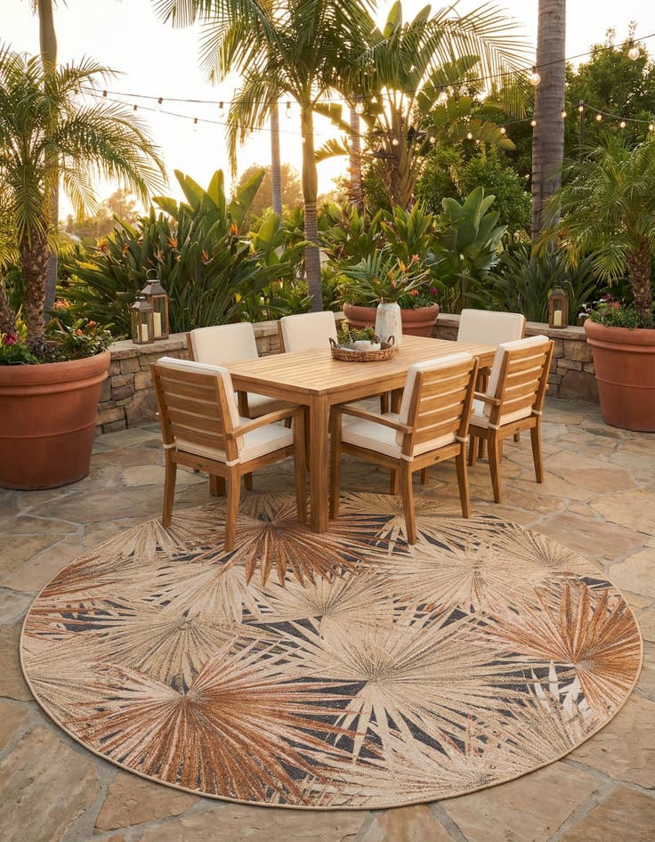 Detail image of 10' x 10'  Washable Botanical Indoor / Outdoor Round Rug