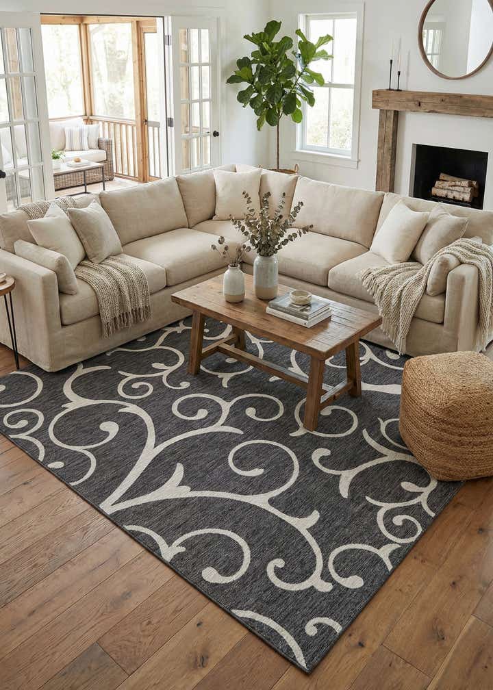 10' 8 x 10' 8 Easy-Clean Botanical Indoor / Outdoor Square Rug