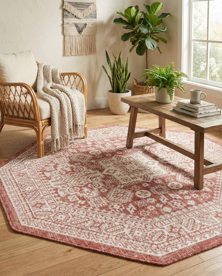 Detail image of 5' 3 x 5' 3 Easy-Clean Aztec Indoor / Outdoor Octagon Rug