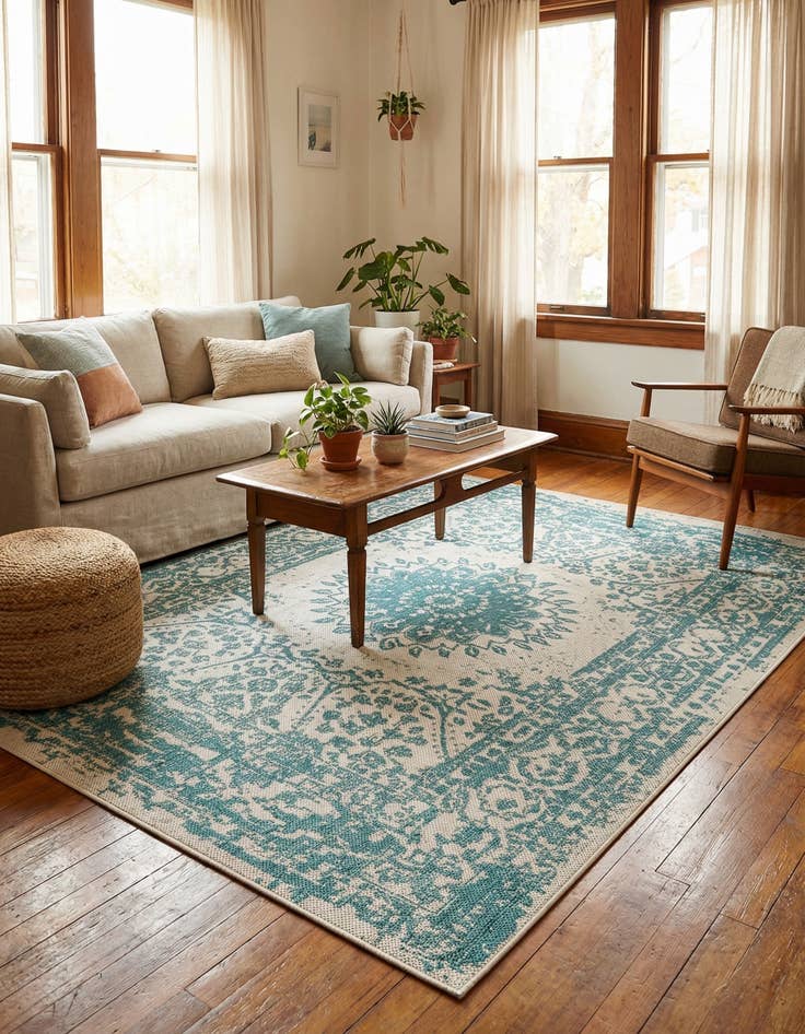 Detail image of  5' 3 x 7'  Washable Traditional Indoor / Outdoor Rug