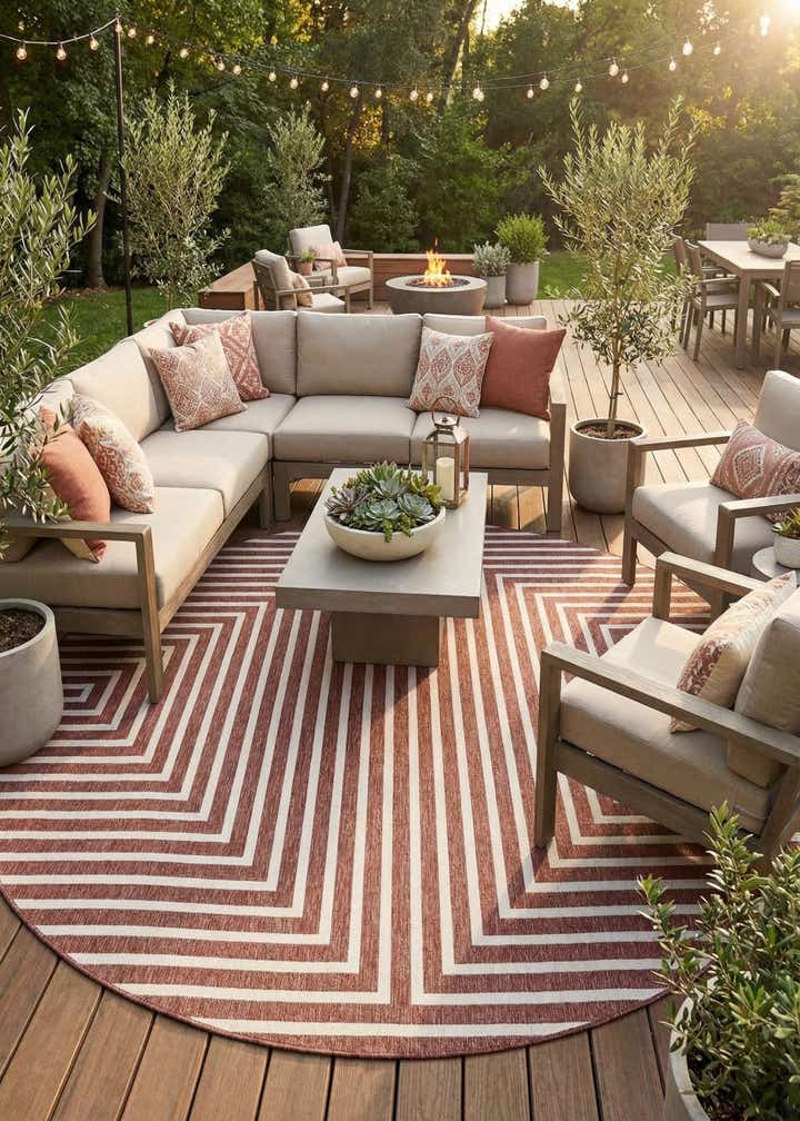 12' x 12' Easy-Clean Modern Indoor / Outdoor Round Rug