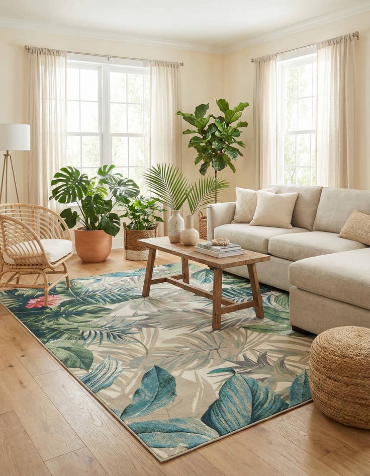 Detail image of 7' x 10'  Washable Botanical Indoor / Outdoor Rug