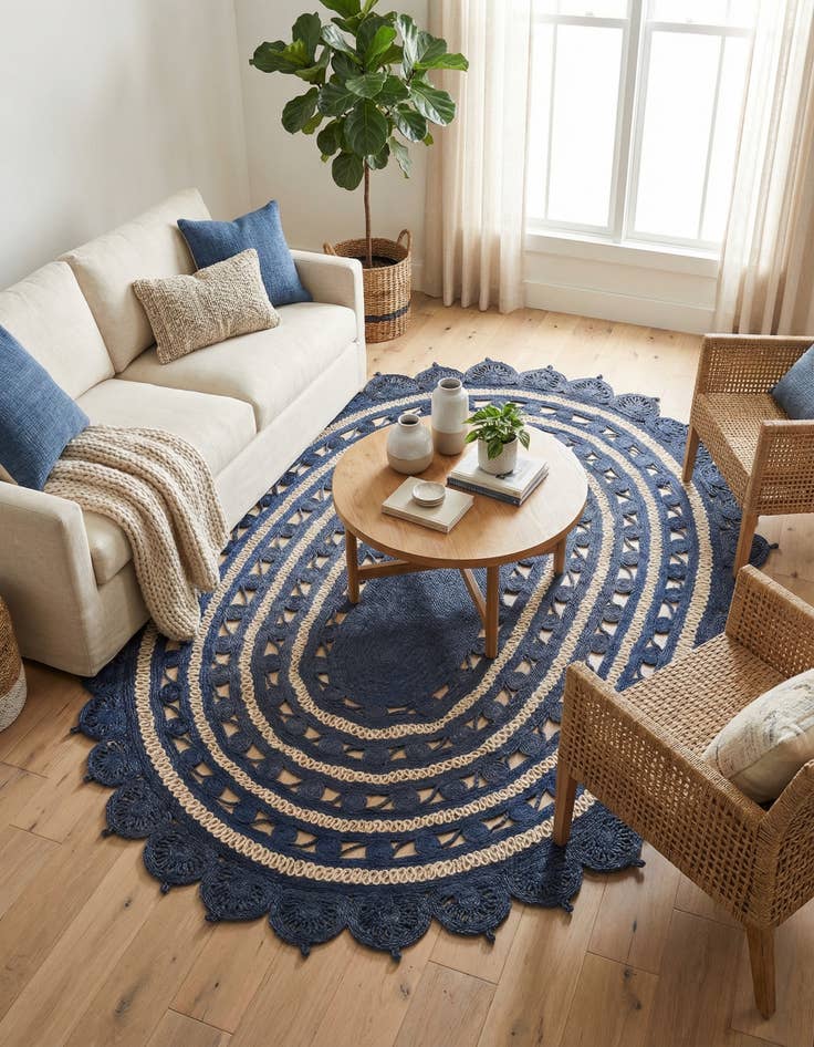 Detail image of 7' 10 x 10'  Hand Braided Jute Oval Rug