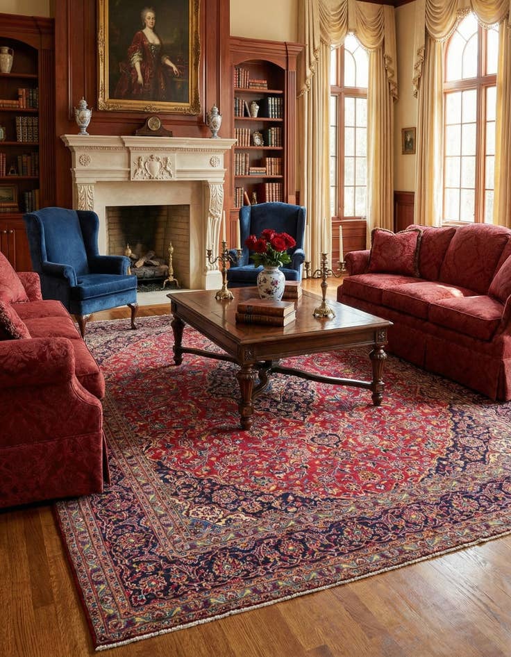 Detail image of 9' 9 x 12' 9  Hand Knotted Mashad Persian Wool Rug